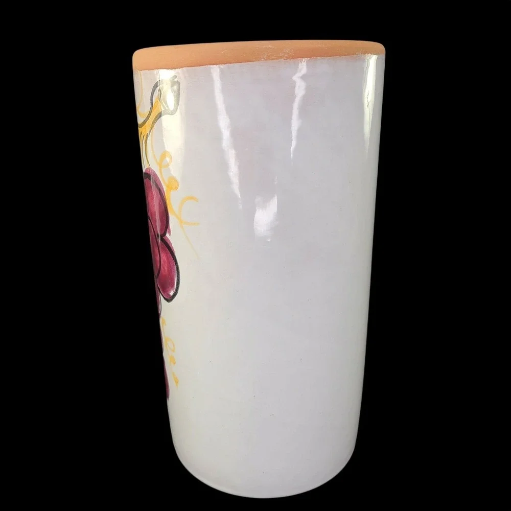 Pier 1 Terra Cotta Wine Chiller Utensil Holder Purple Grapes‎ Hand Painted Italy